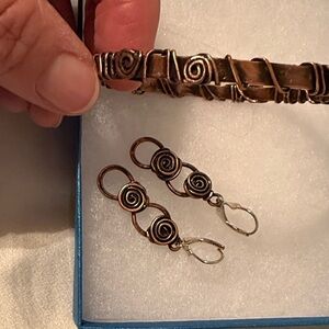 Copper Wire Wrapped Bracelet and Earrings Set